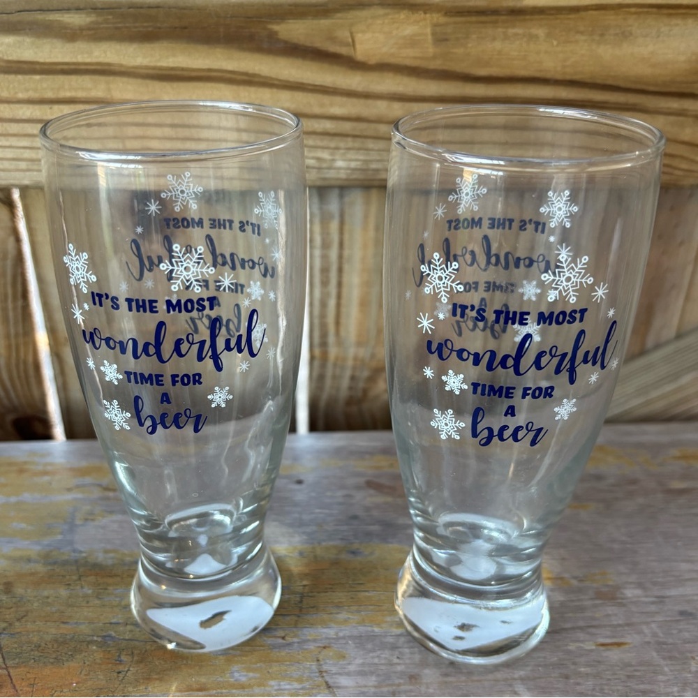 Set of 2 Cristar Monaco Most Wonderful Time For a Beer Pilsner Glasses 14.5oz